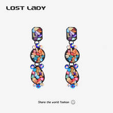 Lost Lady Colorful Stones Drop Earrings Bohemia Long Dangle Earrings for Women Exaggerated Boho Party Jewelry Gift 2024 - buy cheap