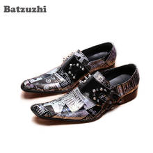 Batzuzhi Punk hombres Zapatos de vestir de cuero Retro hombres remaches negro fiesta vestido Zapatos Formal Zapatos Hombre de negocios 2024 - compra barato