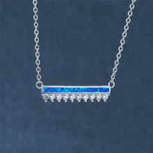 Colar pingente de opala azul feminino, colar fofo de corrente cor de prata vintage para mulheres colar de casamento grométrico 2024 - compre barato