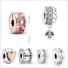 Original 925 Sterling Silver Rose Gold Two-tone Freehand Heart Clip Stopper Charm Bead Fit Pandora Bracelet & Necklace Jewelry 2024 - buy cheap