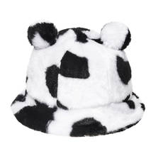 New Faux Fur Winter Panama Bear Ear Outdoor Sunscreen Bucket Hat Versatile Leopard Print Cow Rabbit Hair Plush Basin Cap 2024 - buy cheap