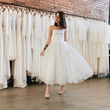 Vestido de casamento de comprimento de chá barato branco marfim curto vestido de novia feito sob encomenda uma linha vestidos de noiva para o casamento de verão 2024 - compre barato