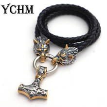 YCHM Nordic Celtic Thor Hammer Wolf Men's Necklace Viking Wolf Stainless Steel Pendant Scandinavian Rune Norse Amulet Jewelry 2024 - buy cheap