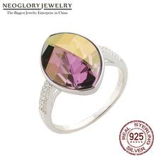 Anéis de folha roxa de prata esterlina para mulheres neoprene s925 enfeitados com cristais de anéis de dedo swarovski presentes de aniversário 2024 - compre barato