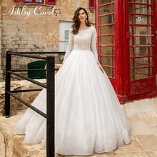 Ashley Carol A-Line Wedding Dress 2022 Shiny Long Sleeve Elegant Backless Beaded Appliques Princess Bride Dresses Robe De Mariee 2024 - buy cheap