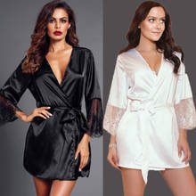 Women Sexy Lace Lingerie dressing gown Nightwear bridesmaid robes Underwear satin robe bathrobe Sleepwear vintage Robe 2024 - buy cheap