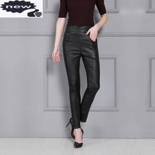 Genuine Trousers Women Slim Stretch High Waist Leather Autumn Winter Plus Size Zip Office Sheepskin Ladies Pants 2024 - buy cheap