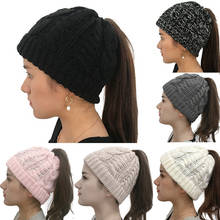 Autumn Winter Knitting Ponytail Beanie Hat Women Stretch Knitted Crochet Beanies cap Winter Hats Cap For Women Warm Lady 2024 - buy cheap