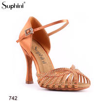 Latin-Dance-Shoes Suphini Latin Shoes, Tan Satin With Rhinestone Dance Shoe Lady Salsa Dance Shoes 2024 - buy cheap