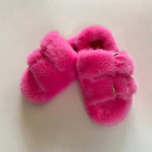 Mink Slippers European Station Fashion Fur Slippers 100% Mink Fur Slippers Children Girls Slippers 2024 - buy cheap