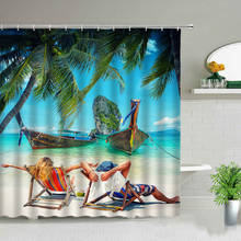 Vacation Couple Ocean Ferry Palm Tree Scenery Shower Curtains Sea Beach Landscape Bathroom Waterproof Fabric Curtain With Hooks 2024 - buy cheap