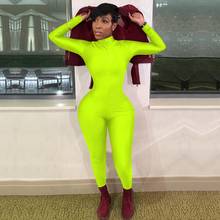Bkld macacão bodycon macacão manga longa bodysuit feminino neon verde novo zíper elegante playsuit 2019 sexy clube macacões 2024 - compre barato
