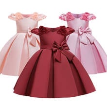 Vestidos de satén de flores para niñas, vestidos de fiesta para bodas, banquetes, cumpleaños, primera comunión, vestidos de baile con lazo de pétalos brillantes 2024 - compra barato