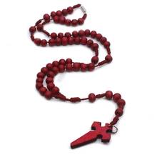 QIGO длинный крест кулон красное дерево ожерелье-четки из бусин религиозные молитвы ювелирные изделия 2024 - купить недорого