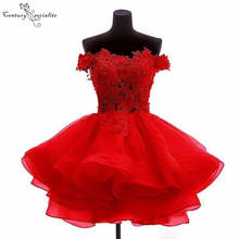 Red Short Homecoming Dresses 2020 Off the Shoulder Appliques Ruffles Ball Gown Mini Graduation Dress Prom Party Dresses 2024 - buy cheap