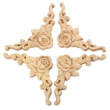 4pcs 8*8cm Wood Carved Corner Onlay Applique Door Cabinet Rose Unpainted European Style 2024 - buy cheap