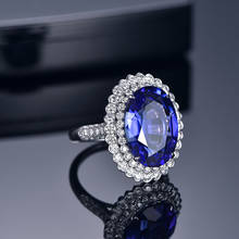 BLACK ANGEL Created Dark Blue Oval Tanzanite Gemstone Birthstone CZ Adjustable Ring For Women Fine Silver Jewelry Dropshipping 2024 - buy cheap