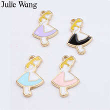 Julie Wang 10pcs Enamel Girl In Dress Charms Alloy Gold Tone Multicolor Pendant Necklace Bracelet Jewelry Making Accessory 2024 - buy cheap