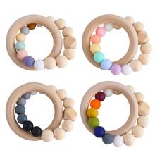 Baby Nursing Bracelets Rainbow Silicone Teether Wood Teething Rattles Nursing Toys Gift 2024 - buy cheap