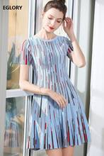 High Quality Knitted Dress 2020 Spring Summer Long Sweater Dress Women Geometric Pattern Knitting Short Sleeve Blue Jumper Dress 2024 - buy cheap