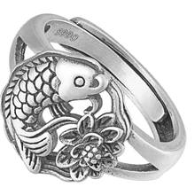 Bocaia s925 anel de prata pura lótus peixes para mulheres estilo retrô joia fasion prata tailandesa pequeno peixe anel de prata pura 2020 2024 - compre barato