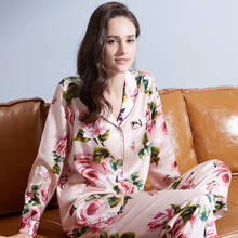 2020 New Women 100% Real Silk Pajamas Set 2 Pieces Long Sleeves Floral Pattern Sleepwear Pyjamas Ladies Lounge Home Clothes Suit 2024 - buy cheap