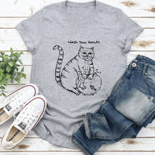 Эстетическое Мойте руки футболка с забавным котом, мыть руки в аквариуме футболка с милым котом для мамы Подарочная Футболка Топ 2024 - купить недорого