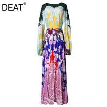 DEAT-Vestido largo con estampado Multicolor para mujer, prenda elegante plisada de cintura alta, manga larga, estilo bohemio, otoño, AM391, 2021 2024 - compra barato