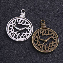 4pcs/lot 28*38mm Antique Bronze Wholesale  Metal Alloy Hollow Clock Charm Jewelry Pendant Charms 2024 - buy cheap