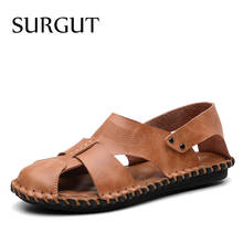 SURGUT Brand Hot Sale Men Sandals Genuine Leather Summer Casual Sandals Men Slip-on Loafers Male Retro Beach Sandals Rome Style 2024 - buy cheap