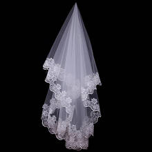 Véu de noiva com apliques sem pente, camada, acessórios de casamento curto marfim branco 2024 - compre barato