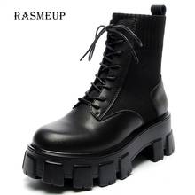 RASMEUP Genuine Leather Women's Platform Boots Luxury Designer Women Chunky Style Boots Fashion Ladies Shoes Lace Up Footwear 2024 - buy cheap