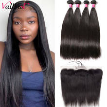 Vallbest-extensiones de cabello humano con encaje Frontal, pelo liso brasileño, 3 extensiones con cierre, 13x4, Remy 2024 - compra barato