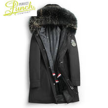 Chaqueta con forro de conejo para hombre, abrigo de mapache con cuello y capucha, Parka de piel Real de talla grande, G-18P0818 de invierno, YY819 2024 - compra barato