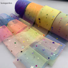 Kewgarden 6cm 60mm Rainbow Star Moon Sequins Voile Ribbon Handmade Tape DIY Girl Hairbow Accessories Riband Wholoesale 25 Yards 2024 - buy cheap