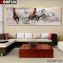 Homfun pintura "cavalo animal", faça você mesmo, broca completa, bordado de diamante redondo, ponto cruz 5d, decoração de casa 2024 - compre barato