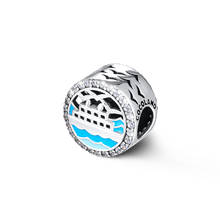 Fits for Pandora Charms Bracelets Journey Beads with White & Blue Enamel 100% 925 Sterling Silver Jewelry Free Shipping 2024 - buy cheap