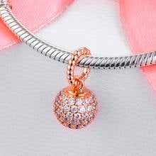 2020 New 925 Sterling Silver Rose Gold Color Pave Ball Pendant Charms Fit Bead Necklaces Beads Bracelets DIY for Women Jewelry 2024 - buy cheap