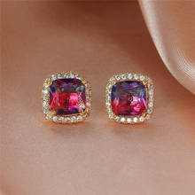 Elegant Female Rainbow Crystal Stone Earrings Charm Gold Color Wedding Earrings Cute Square Zircon Stud Earrings For Women 2024 - buy cheap