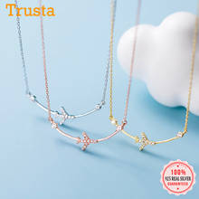 TrustDavis 925 Sterling Silver Fashion arc Travel Plane Twinkling CZ Pendant Short Necklace For Women Fine S925 Jewelry DS759 2024 - buy cheap