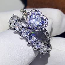Espumante luxo jóias 925 prata esterlina forma do coração 5a zircônia cúbica anel de promessa feminino casamento anel de noiva conjunto presente 2024 - compre barato