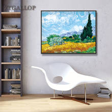 Zygallop van gogh ciprestes no wheatfield impressão em tela poster da parede arte famosa pintura a óleo réplica casa decoração quadro 2024 - compre barato