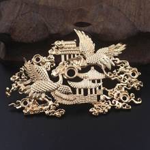 6pcs Brass Casted Retro Filigree Charms Oriental Crane Pavilion Clouds 4mm 6mm Open Back Stone Cameo Base DIY Hair Head Jewelry 2024 - buy cheap