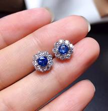 Dropshipping USPS Natural Blue Sapphire Stud Earrings for Women, Authentic 925 Sterling Silver Birthstone Fine Jewelry with Box 2024 - buy cheap