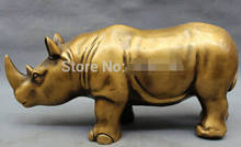 11" Lucky Chinese Bronze Reptiles Bull Ox Rhino Rhinoceros Horn Statue Figurine 2024 - buy cheap