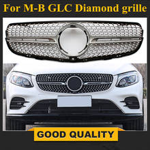 Алмазная решетка для Mercedes GLC Class W253 X253 GLC43 GLC200 GLC250 GLC300 GLC450, черная или серебристая, без центрального логотипа 2024 - купить недорого