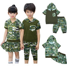 Student Kids School Training Army Suit Children Boys Military Uniform Summer Camouflage Hooded T-shirt+shorts/skirt Tactical Set 2024 - buy cheap