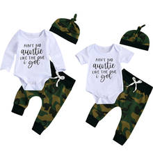 Wallarenear 0-18M Newborn Infant Baby Boy Summer Autumn 3Pcs Clothing Set Short Sleeve Letter Printed Romper Camou Pant Hat 2024 - buy cheap