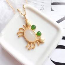lovely crab style natural Jade necklace for women silver ornament big size  natural jade lucky jade birthstone birthday gift 2024 - buy cheap