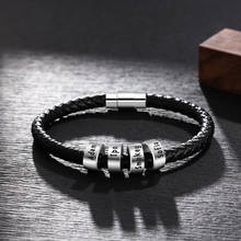 Custom Name Beads Charm ID Bracelet Men Black Leather Braided Rope Bracelets with Magnetic Clasp Chrismas Gift 2024 - buy cheap